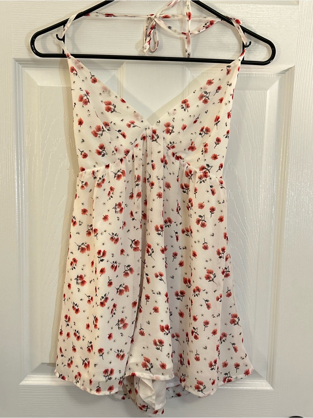 Princess Polly White Red Floral Tie Back Halter Romper Dress US 2